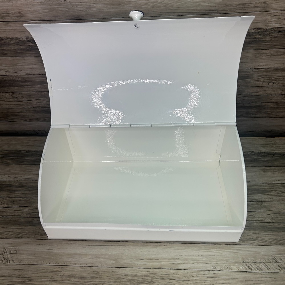 AuldHome Design Rustic White Bread Box Farmhouse Enamelware - Picture 3 of 9